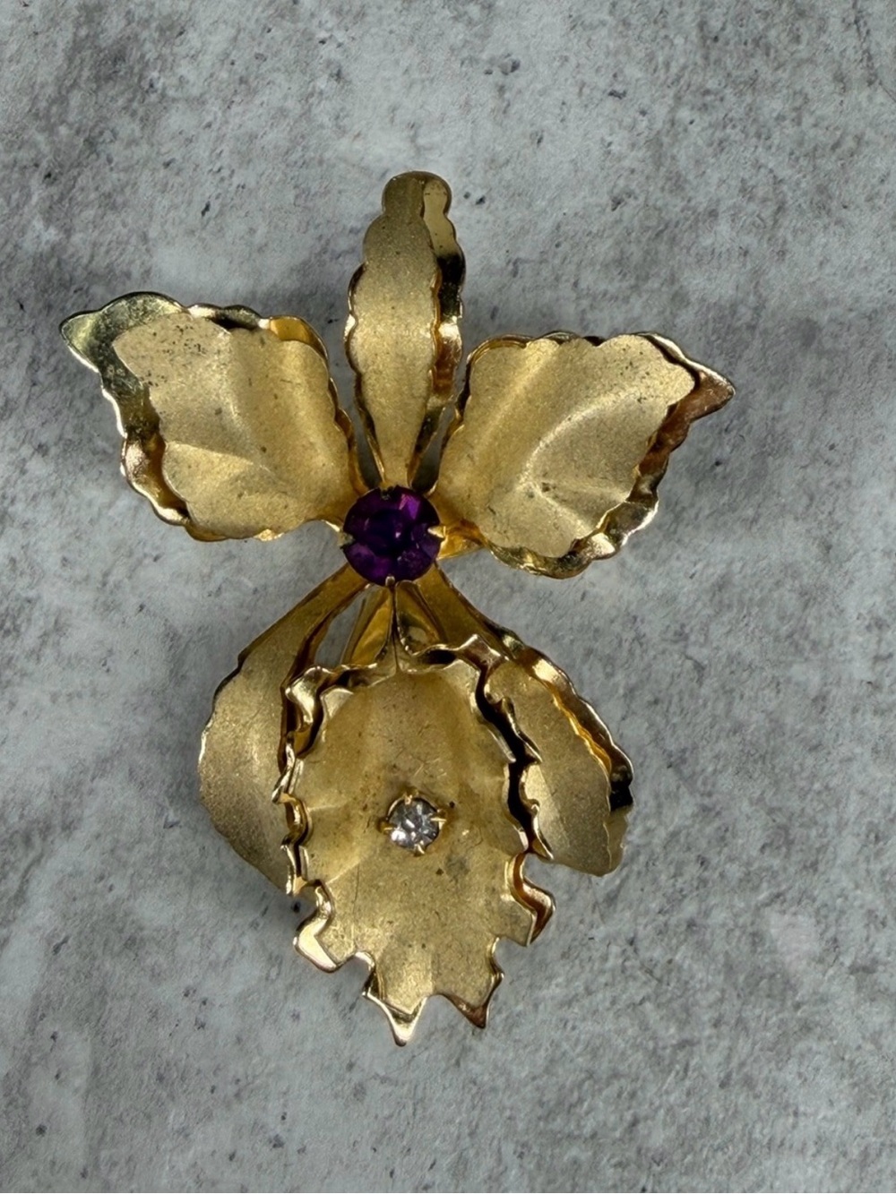 Orchid Brooch & Screw Back Earrings Set Bugbee & Niles Co Jewelry Rhinestone Lot - Picture 6 of 8
